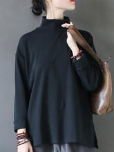 Solid Half-High Collar Long-Sleeved T-Shirt